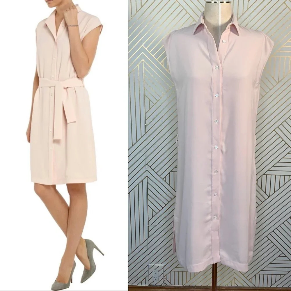 Iris & Ink‎ Rosalie Crepe Shirt Dress in Pink